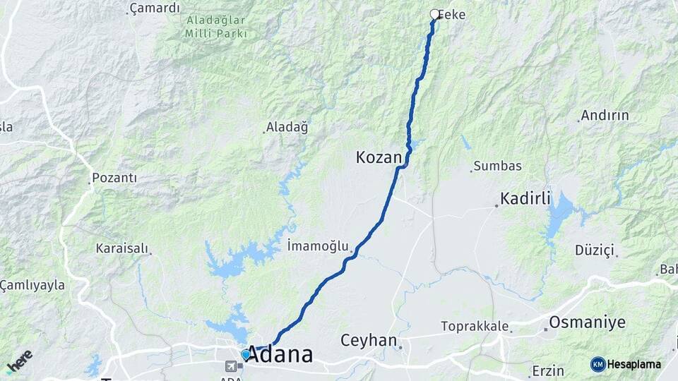 Adana Yüreğir Feke Arası Kaç Km - Yol Haritası