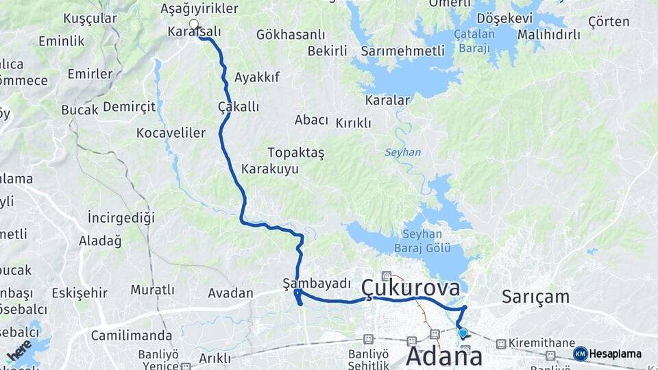 Adana Yüreğir Karaisalı Arası Kaç Km - Yol Haritası