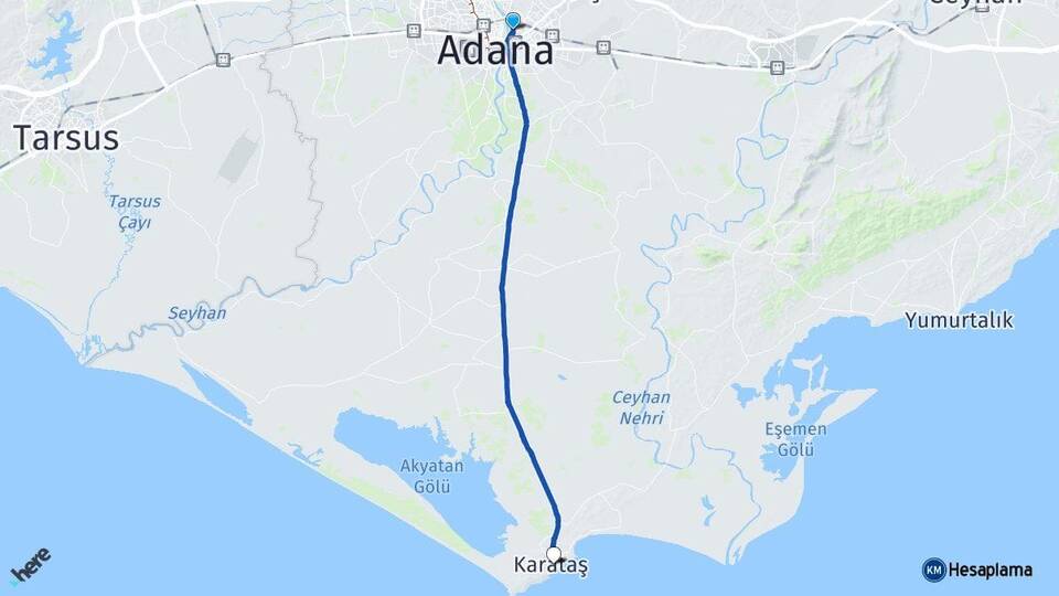 Adana Yüreğir Karataş Arası Kaç Km - Yol Haritası
