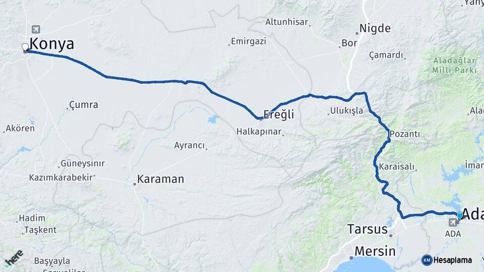 Adana Yüreğir Konya Arası Kaç Km - Yol Haritası
