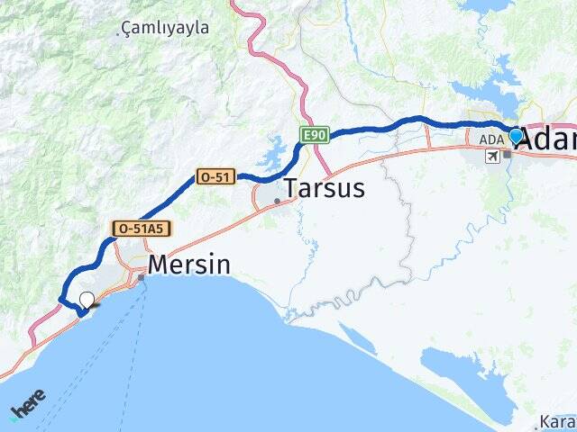 Adana Yüreğir Mezitli Mersin Arası Kaç Km - Yol Haritası