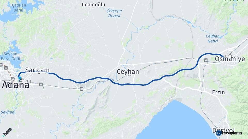 Adana Yüreğir Osmaniye Arası Kaç Km - Yol Haritası