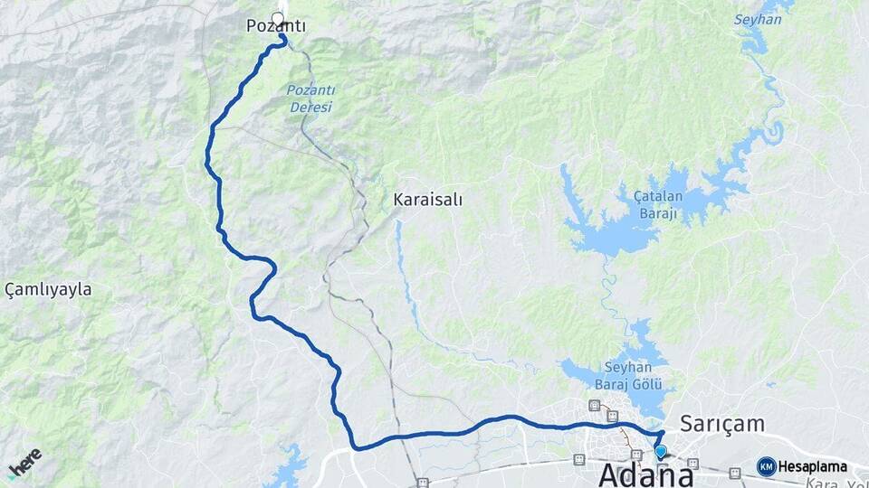 Adana Yüreğir Pozantı Arası Kaç Km - Yol Haritası