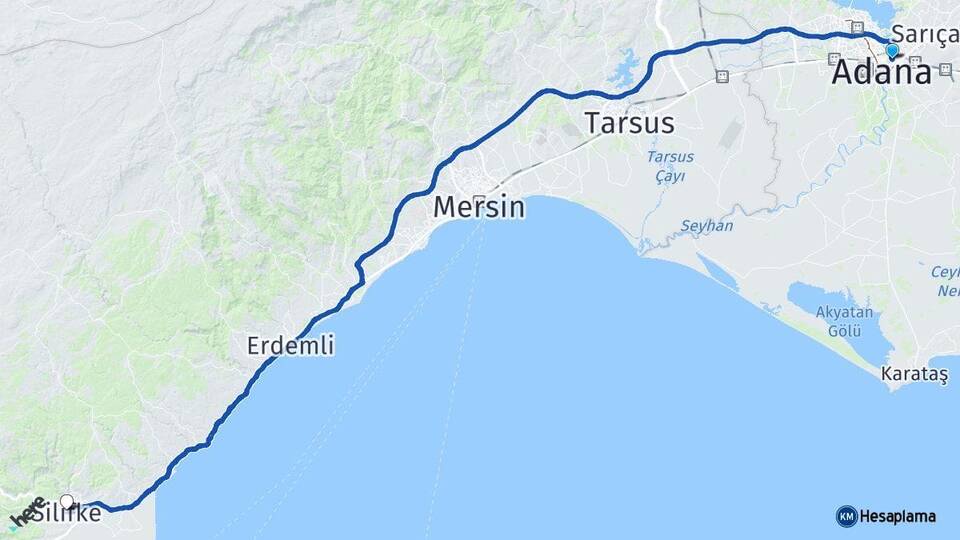 Adana Yüreğir Silifke Mersin Arası Kaç Km - Yol Haritası