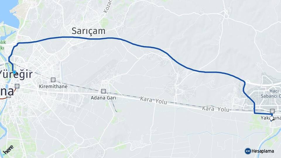 Adana Yüreğir Yakapınar Yüreğir Arası Kaç Km - Yol Haritası