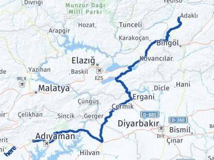 Adıyaman Adaklı Bingöl Arası Kaç Km - Yol Haritası