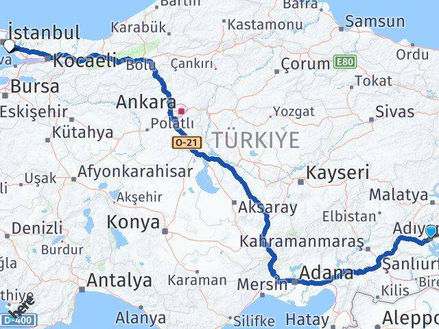Adıyaman Adalar İstanbul Arası Kaç Km - Yol Haritası