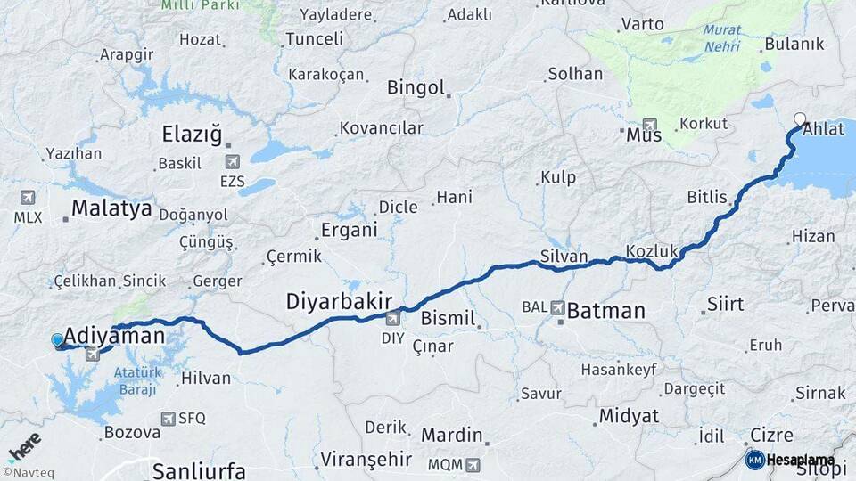 Adıyaman Ahlat Bitlis Arası Kaç Km - Yol Haritası