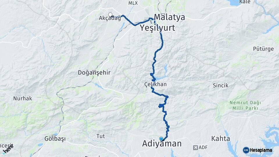 Adıyaman Akçadağ Malatya Arası Kaç Km - Yol Haritası