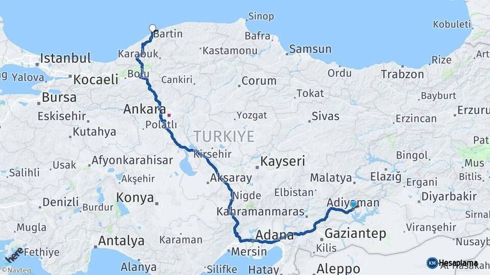 Adıyaman Amasra Bartın Arası Kaç Km - Yol Haritası