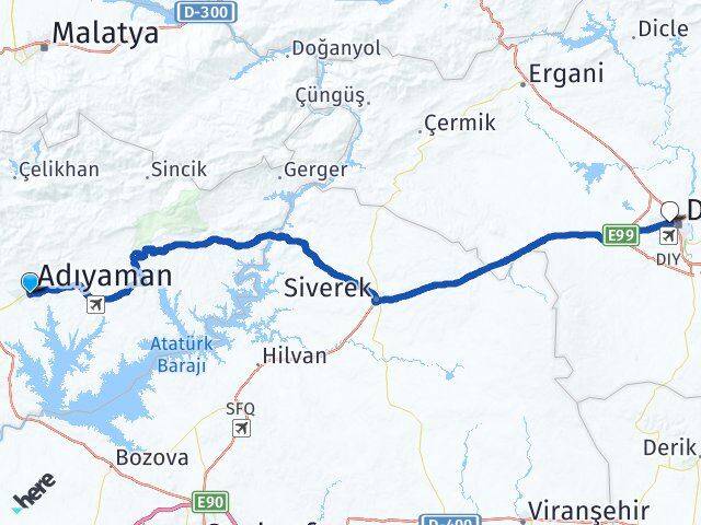 Adıyaman Bağlar Diyarbakır Arası Kaç Km - Yol Haritası
