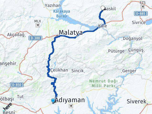 Adıyaman Baskil Elazığ Arası Kaç Km - Yol Haritası