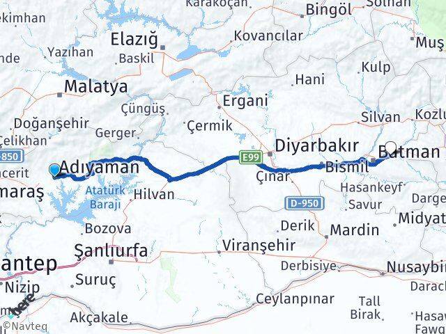 Adıyaman Beşiri Batman Arası Kaç Km - Yol Haritası