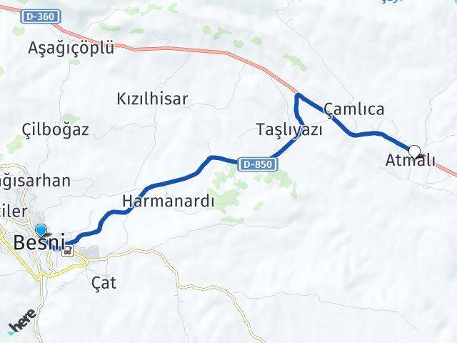 Adıyaman Besni Atmalı Besni Arası Kaç Km - Yol Haritası