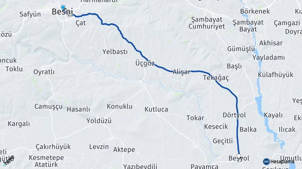 Adıyaman Besni Beşyol Besni Arası Kaç Km - Yol Haritası
