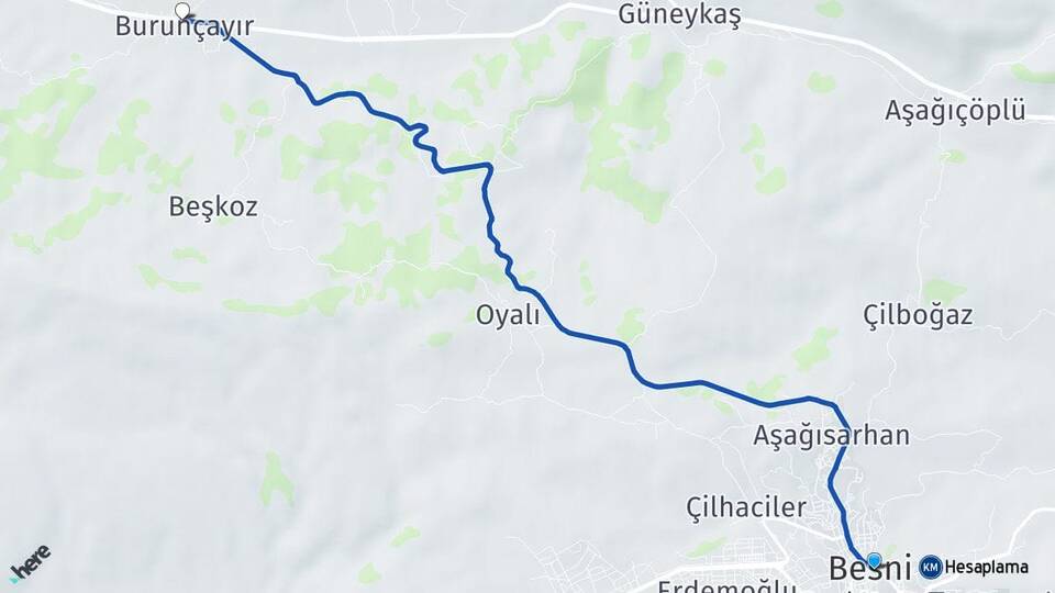 Adıyaman Besni Burunçayır Besni Arası Kaç Km - Yol Haritası