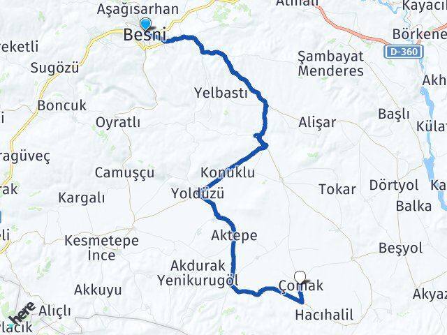 Adıyaman Besni Çomak Besni Arası Kaç Km - Yol Haritası