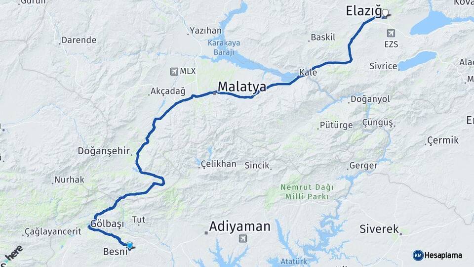 Adıyaman Besni Elazığ Arası Kaç Km - Yol Haritası