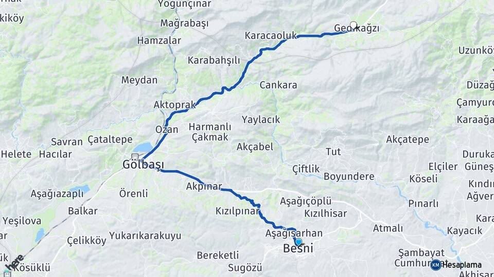 Adıyaman Besni Erkenek Doğanşehir Malatya Arası Kaç Km - Yol Haritası