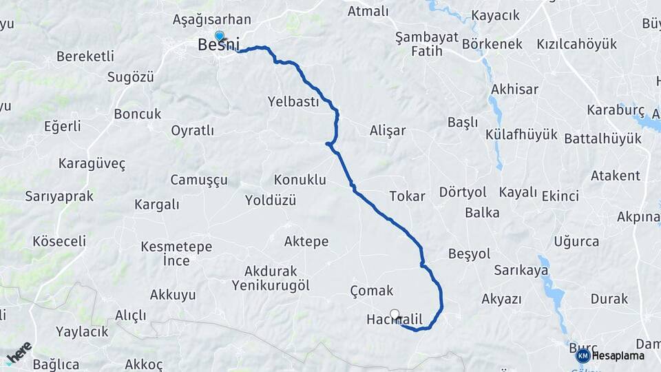 Adıyaman Besni Hacıhalil Besni Arası Kaç Km - Yol Haritası