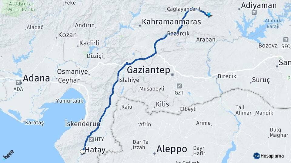 Adıyaman Besni Hatay Arası Kaç Km - Yol Haritası