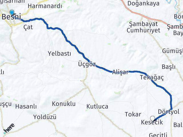 Adıyaman Besni Kesecik Besni Arası Kaç Km - Yol Haritası