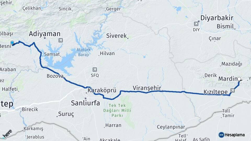 Adıyaman Besni Mardin Arası Kaç Km - Yol Haritası