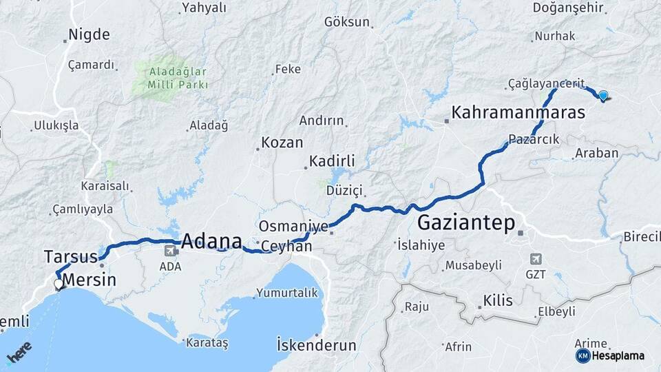 Adıyaman Besni Mersin Arası Kaç Km - Yol Haritası