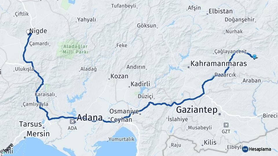 Adıyaman Besni Niğde Arası Kaç Km - Yol Haritası