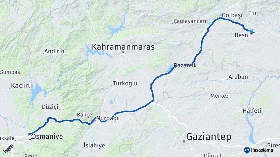 Adıyaman Besni Osmaniye Arası Kaç Km - Yol Haritası