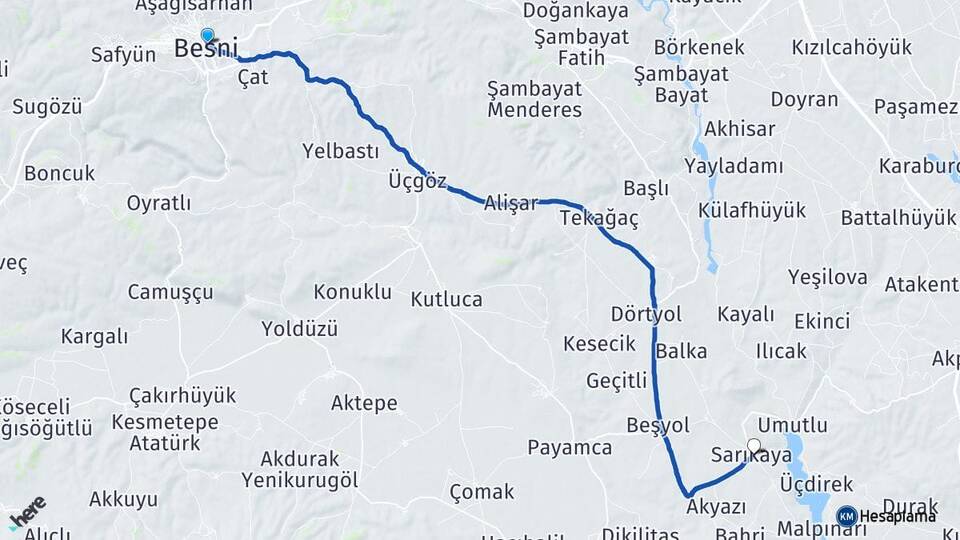 Adıyaman Besni Sarıkaya Besni Arası Kaç Km - Yol Haritası