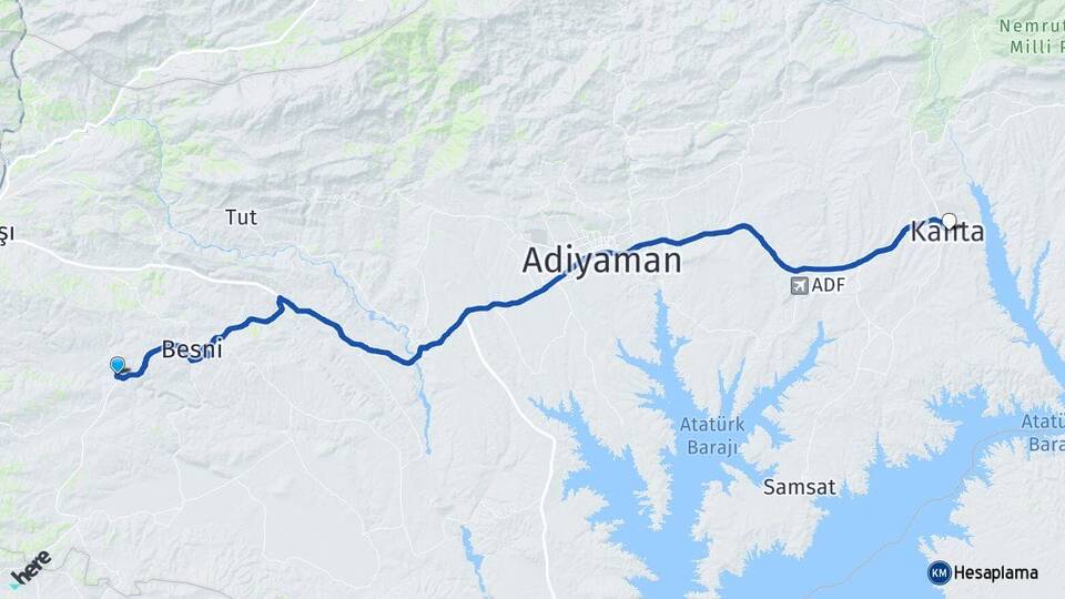 Adıyaman Besni Sugözü Kahta Arası Kaç Km - Yol Haritası