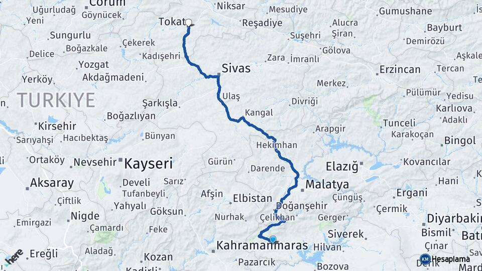 Adıyaman Besni Tokat Arası Kaç Km - Yol Haritası