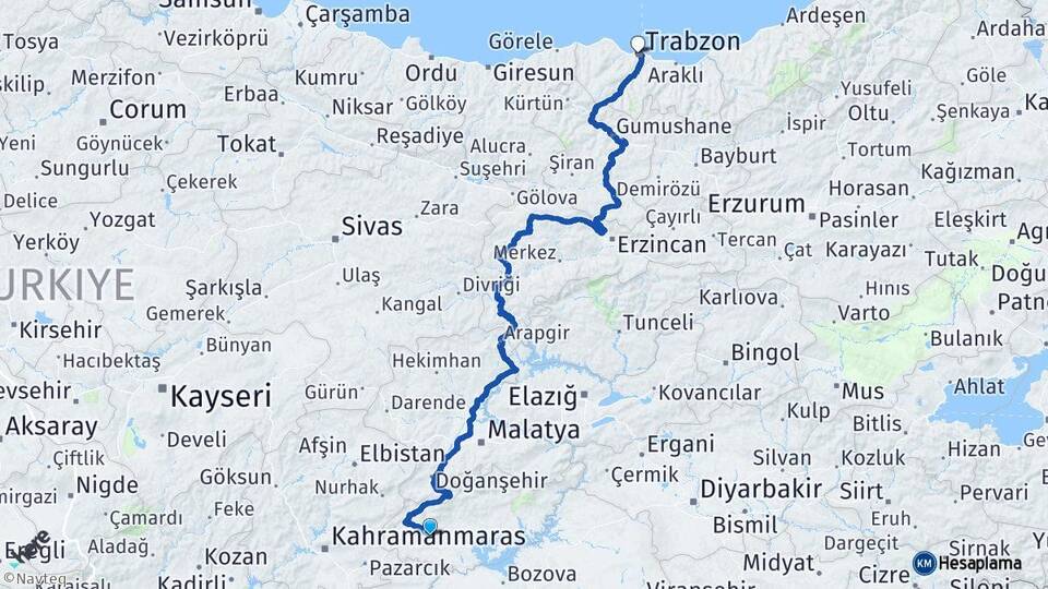 Adıyaman Besni Trabzon Arası Kaç Km - Yol Haritası