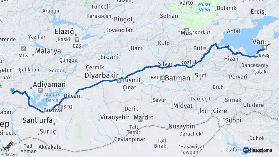 Adıyaman Besni Van Arası Kaç Km - Yol Haritası