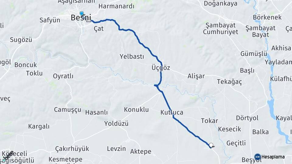 Adıyaman Besni Yazıkarakuyu Besni Arası Kaç Km - Yol Haritası