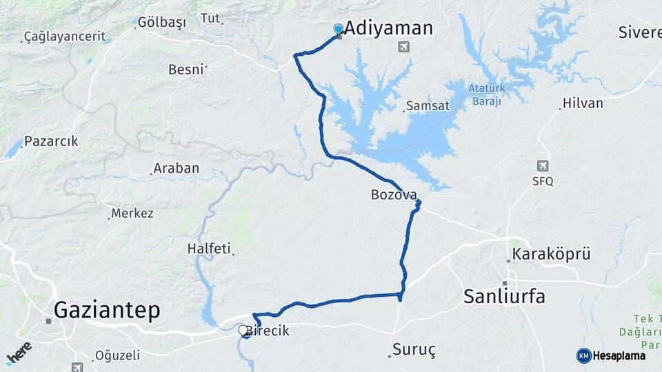 Adıyaman Birecik Şanlıurfa Arası Kaç Km - Yol Haritası