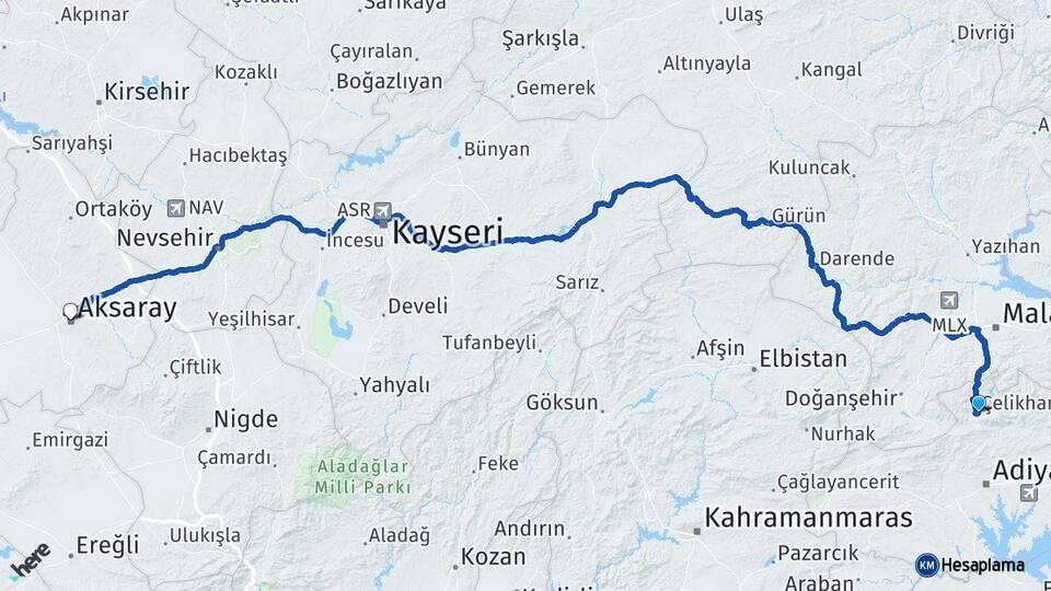 Adıyaman Çelikhan Aksaray Arası Kaç Km - Yol Haritası