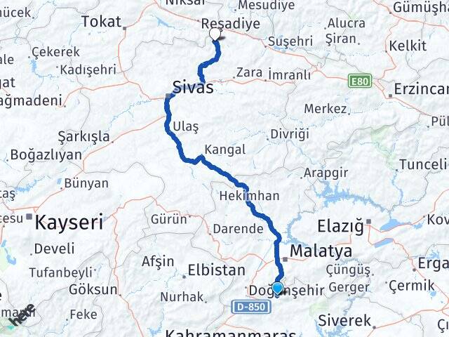Adıyaman Çelikhan Doğanşar Sivas Arası Kaç Km - Yol Haritası