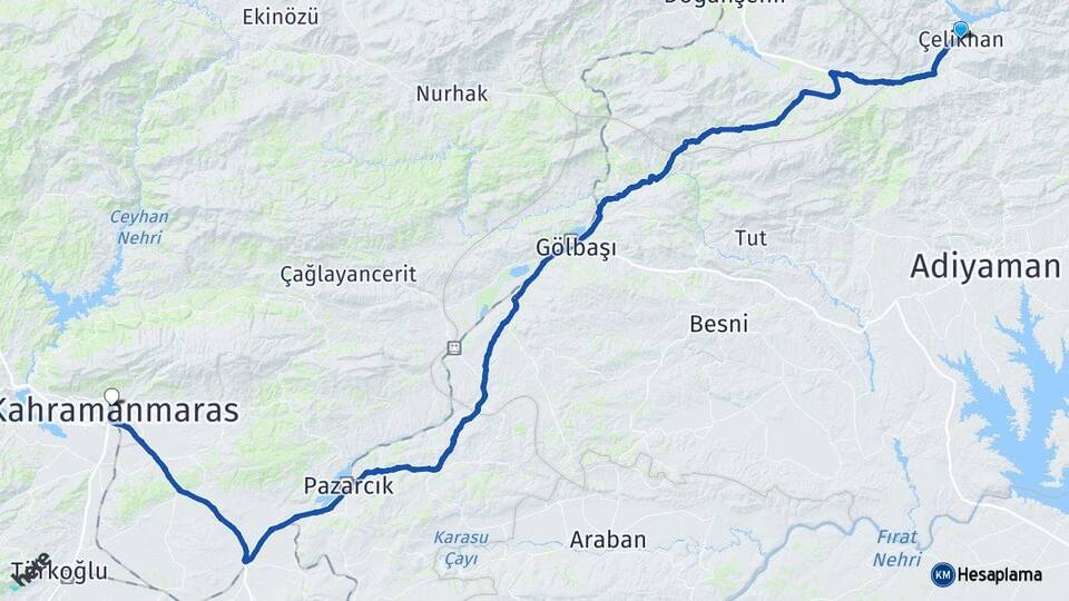 Adıyaman Çelikhan Kahramanmaraş Arası Kaç Km - Yol Haritası