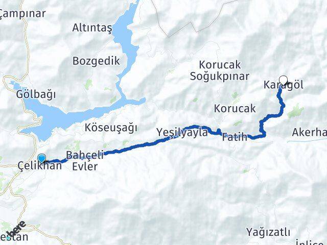 Adıyaman Çelikhan Karagöl Çelikhan Arası Kaç Km - Yol Haritası