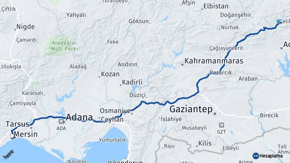 Adıyaman Çelikhan Mersin Arası Kaç Km - Yol Haritası