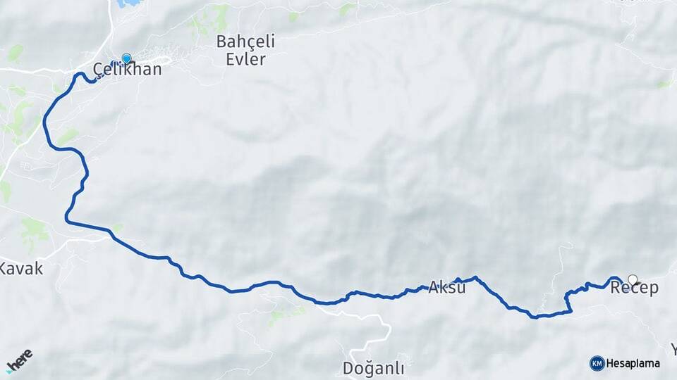 Adıyaman Çelikhan Recep Çelikhan Arası Kaç Km - Yol Haritası