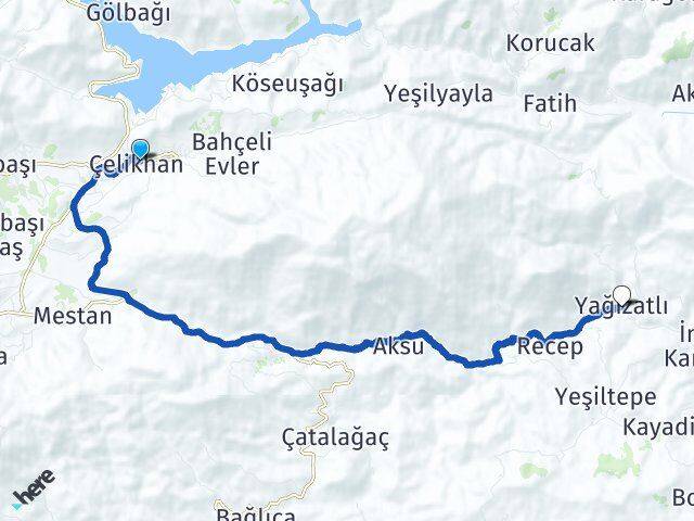 Adıyaman Çelikhan Yağızatlı Çelikhan Arası Kaç Km - Yol Haritası