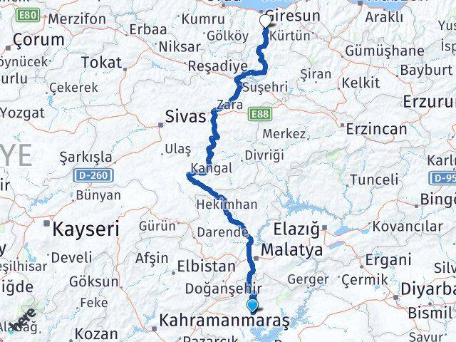 Adıyaman Dereli Giresun Arası Kaç Km - Yol Haritası