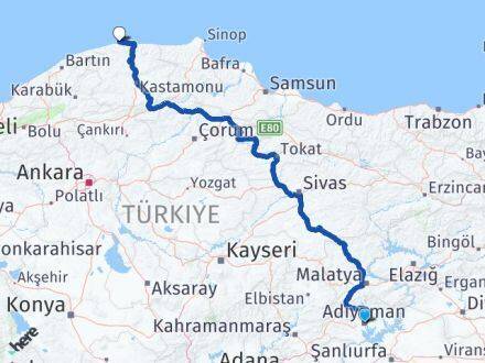 Adıyaman Doğanyurt Kastamonu Arası Kaç Km - Yol Haritası
