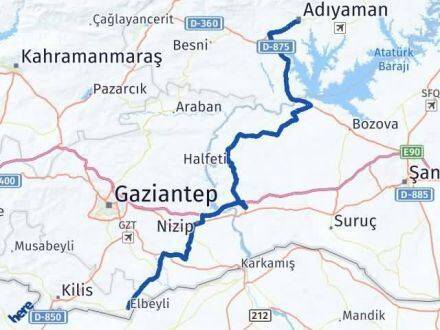 Adıyaman Elbeyli Kilis Arası Kaç Km - Yol Haritası