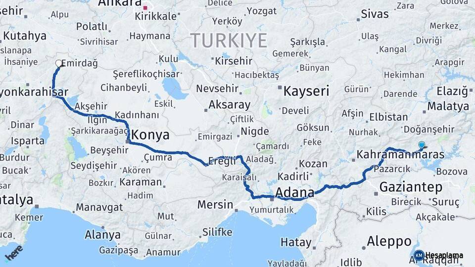 Adıyaman Emirdağ Afyonkarahisar Arası Kaç Km - Yol Haritası