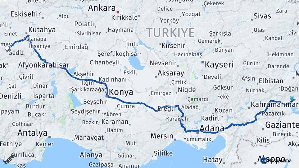 Adıyaman Gediz Kütahya Arası Kaç Km - Yol Haritası