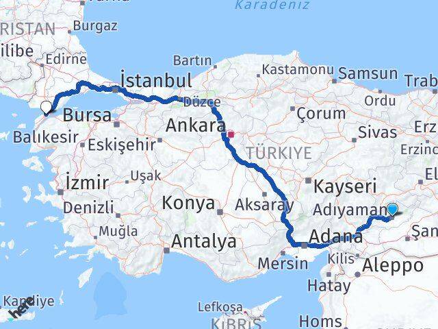 Adıyaman Gelibolu Çanakkale Arası Kaç Km - Yol Haritası